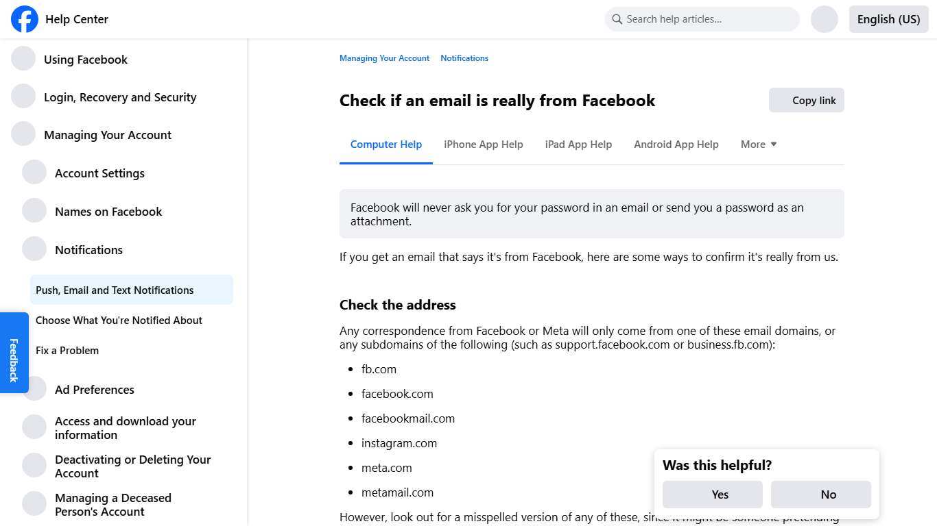Check if an email is really from Facebook Facebook Help Center